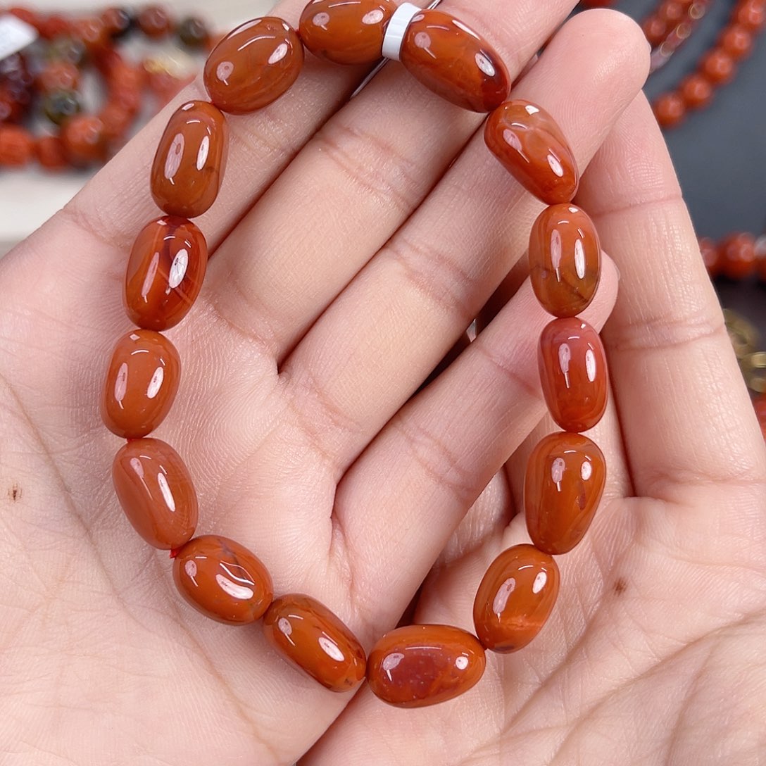 南红玛瑙未镶嵌瓦西柿子红随形单圈