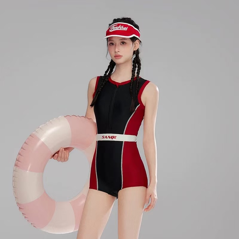 三奇25167专业竞速泳装保守连体泳衣女士夏季黑色无袖网红女款