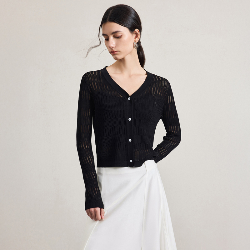 亦谷黑色外搭针织衫女装2025夏季新款打底衫显瘦上衣G5SAZ343-3