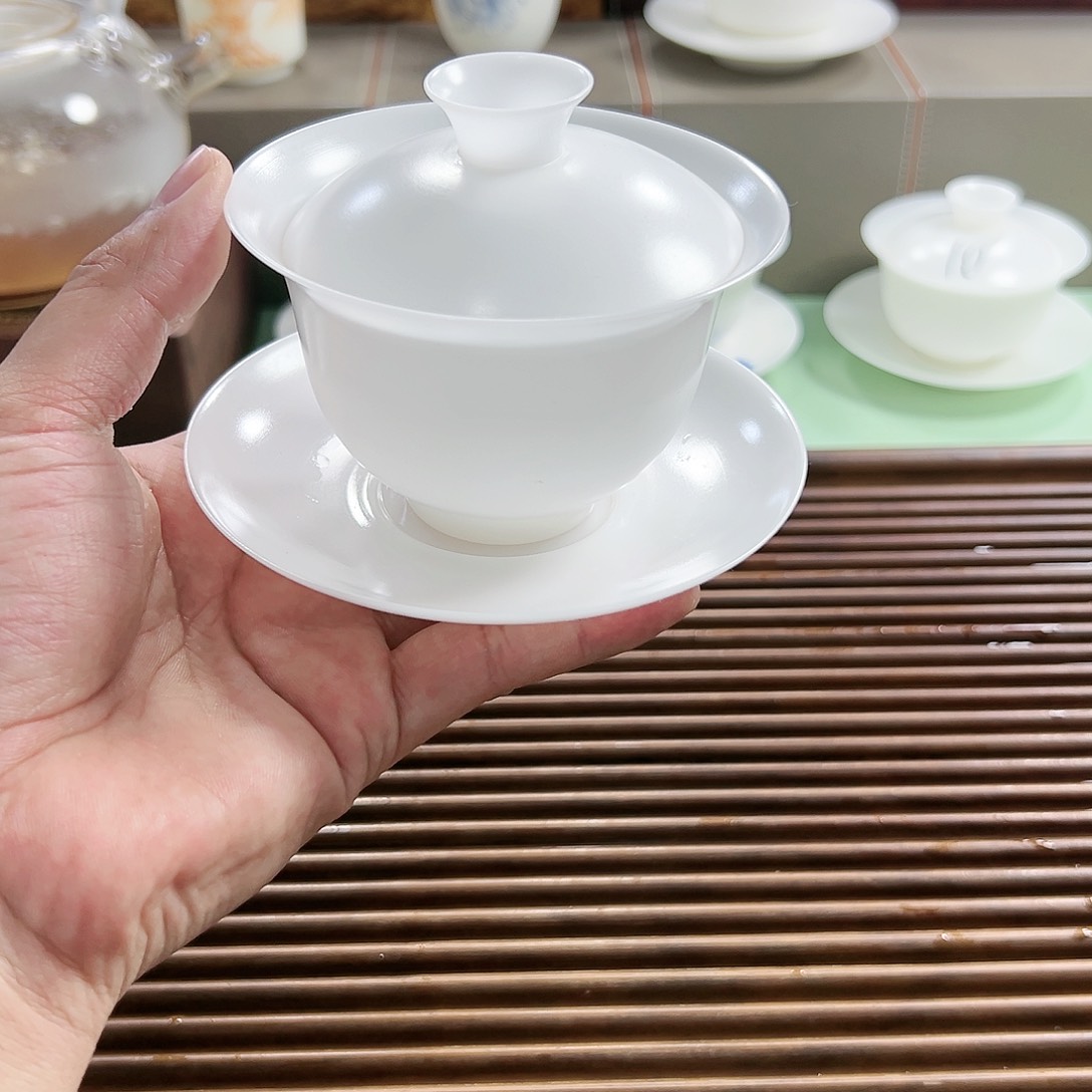 160ml超薄胎冰种素烧盖碗