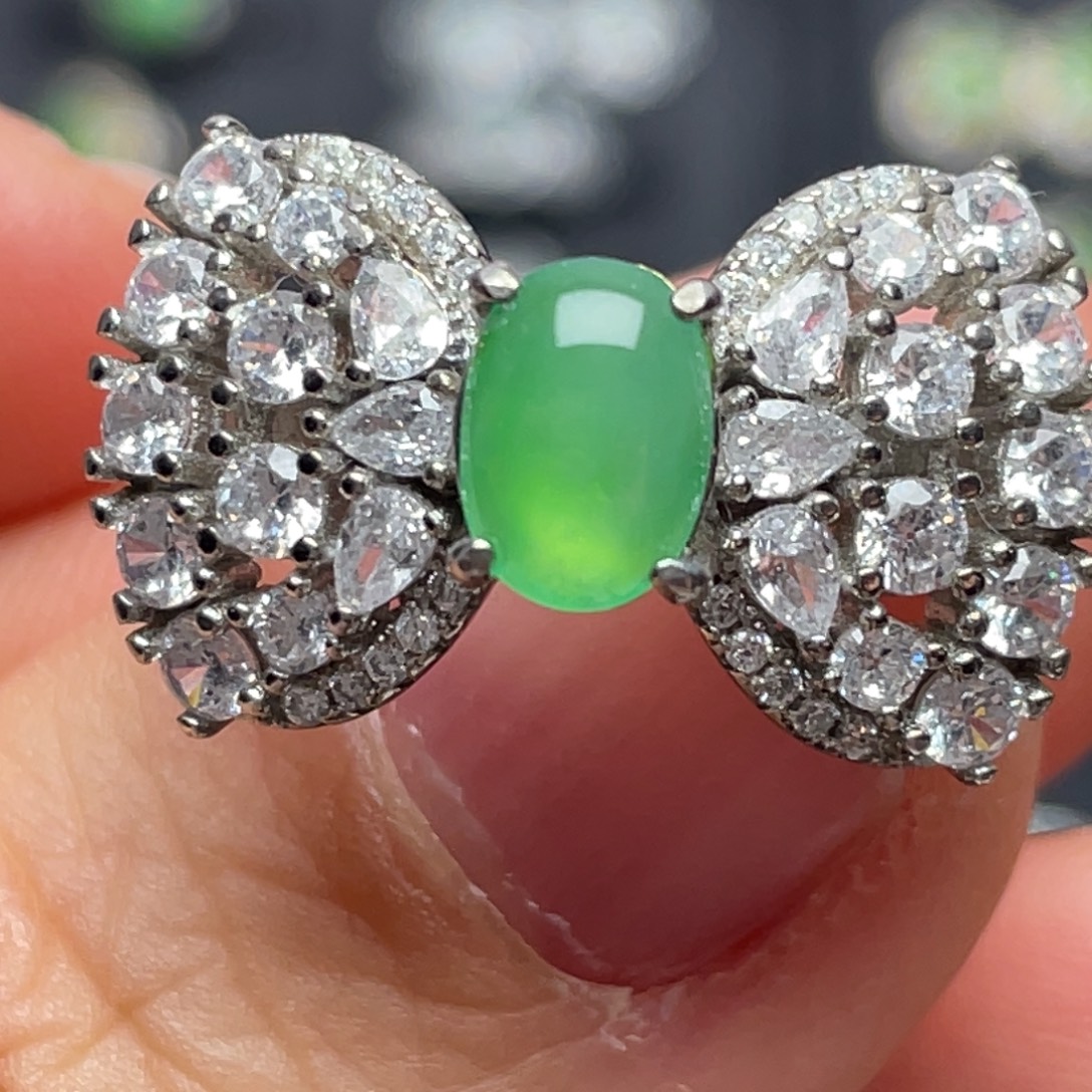 翡翠银S925镶嵌戒指纯天然缅甸翡翠A货