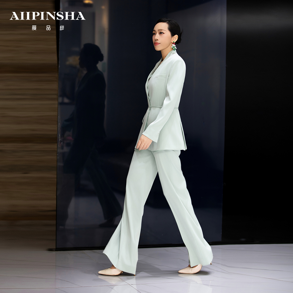 琴老板爱品纱【薄雾草地】轻奢设计师三醋酸百搭西装E6SJ629EBD