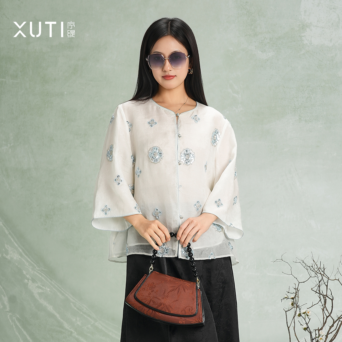 序缇春夏新款复古国风新中式女装桑蚕丝上衣H17-11319