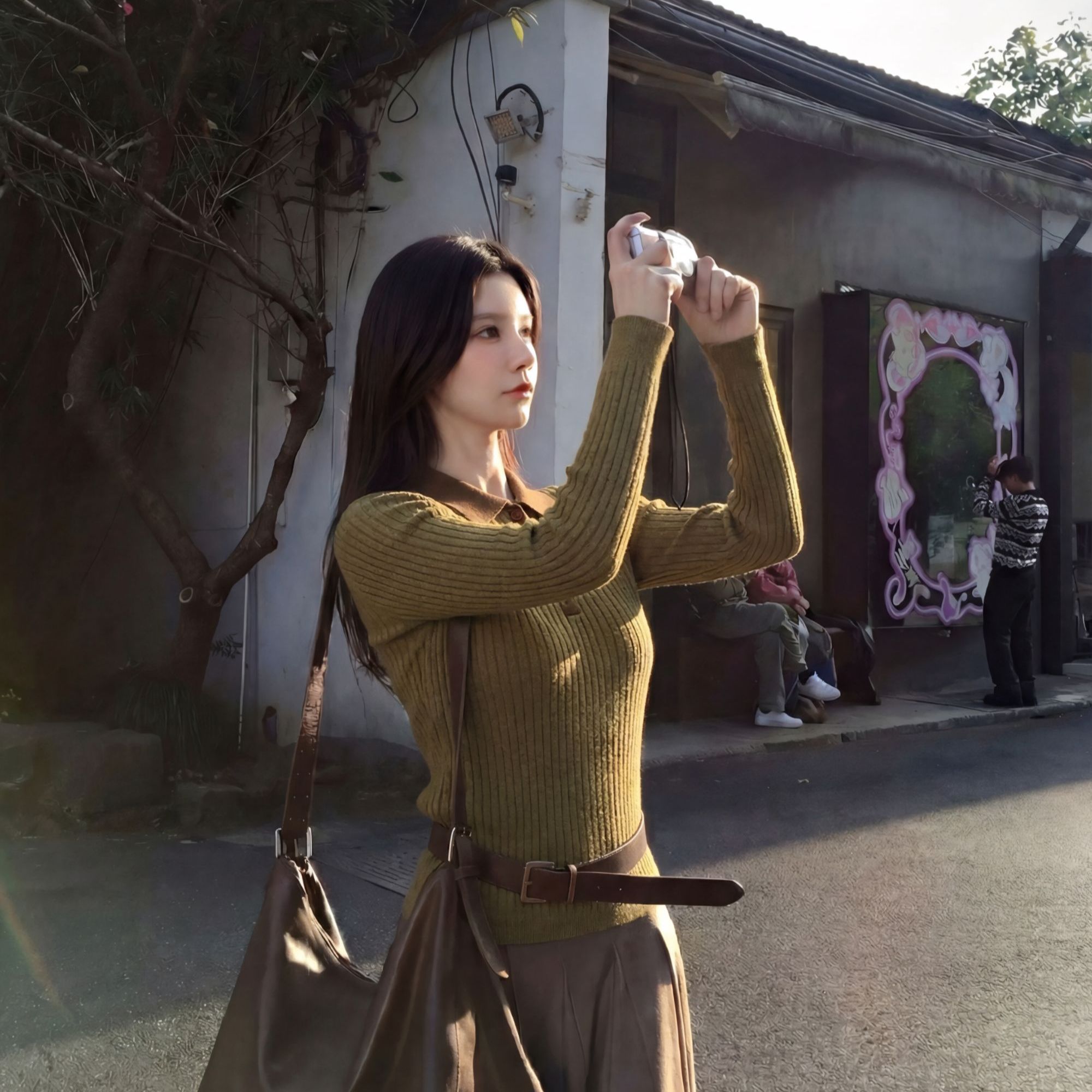 CocoHerben针织秋冬季拉毛时尚简约翻领Polo拼接毛针织衫HBT0888