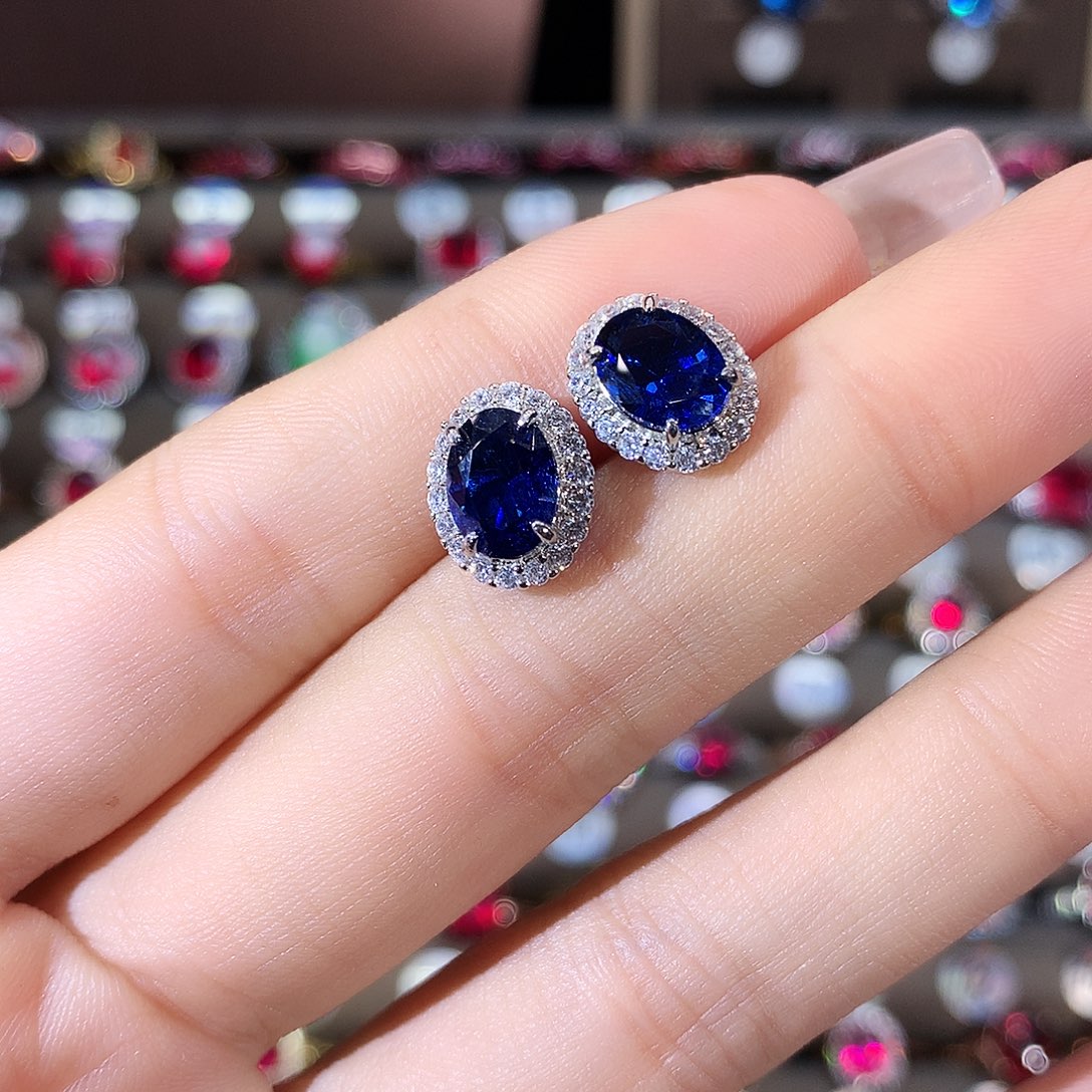 耳饰蓝宝石银S925镶嵌白68