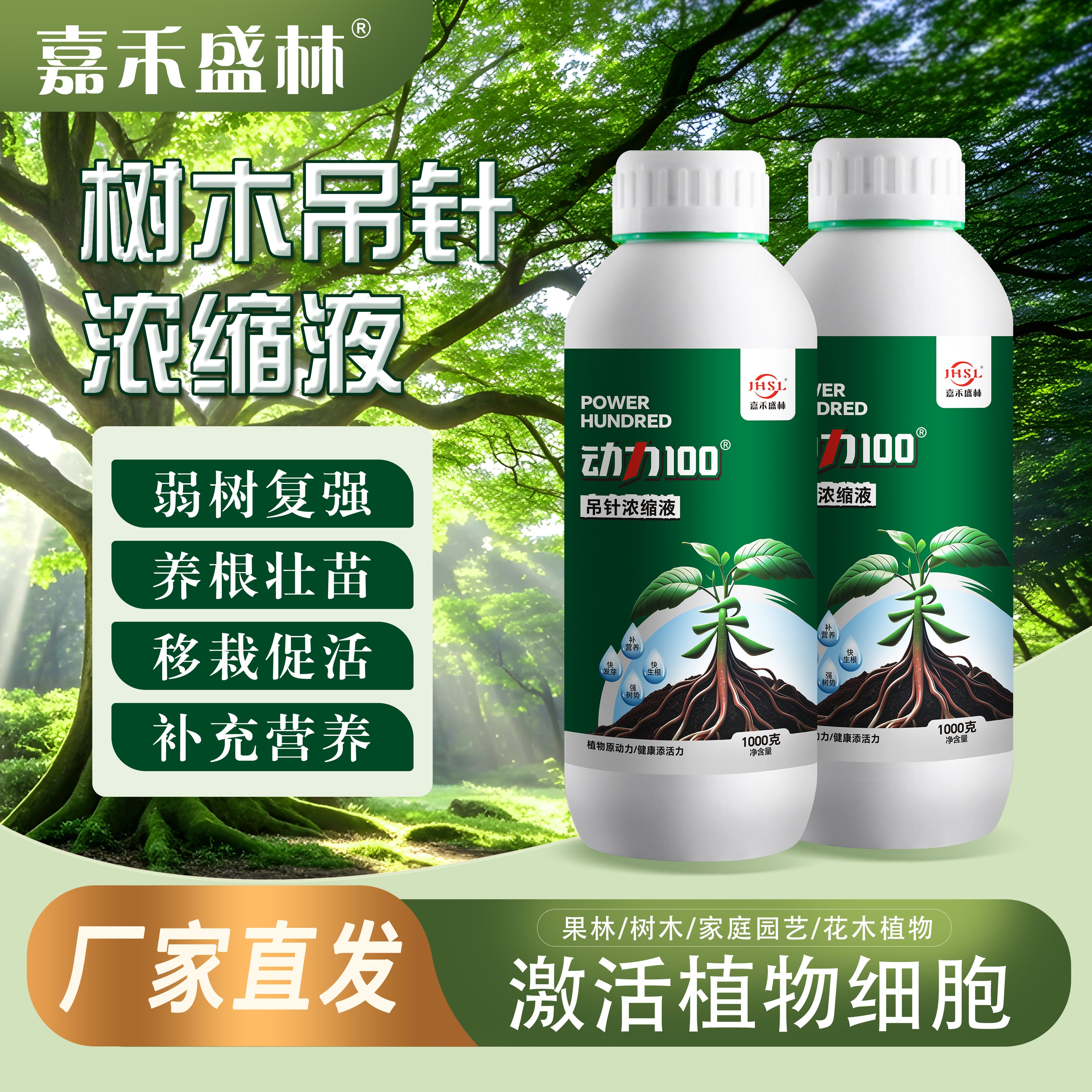 动力100 浓缩吊针液树木营养液 大树输液补营养 改善长势促成活