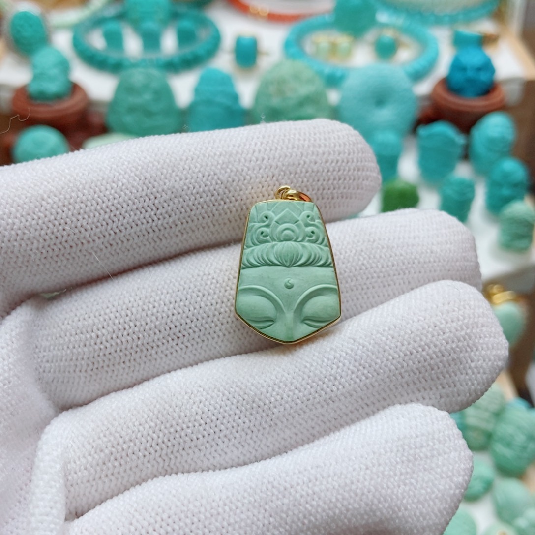 绿松石18K金镶嵌残佛