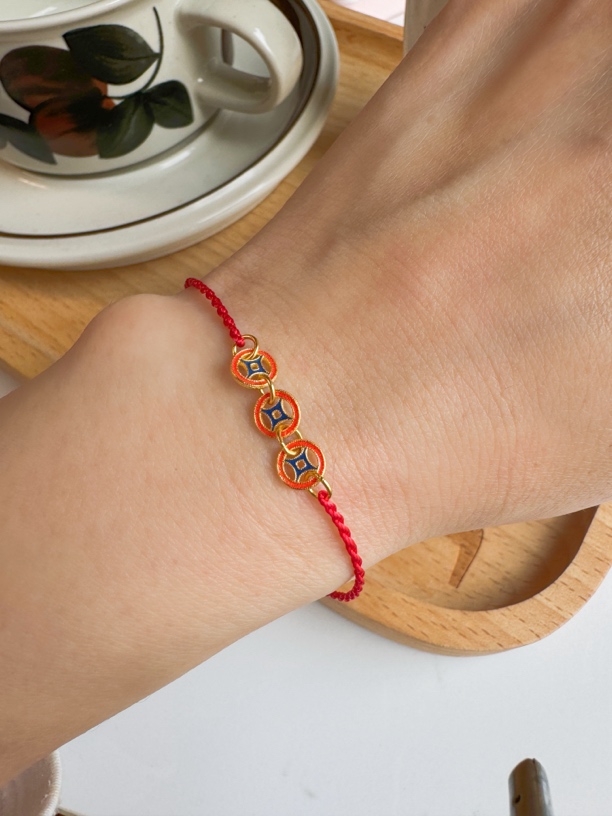 925银手链 【铜钱】红绳编织绳手工红手绳女款礼物01048