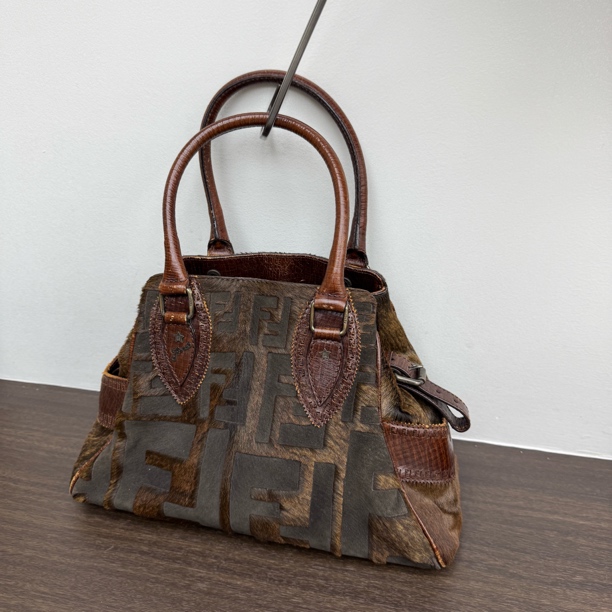 95新 FENDI/芬迪 觅时/马毛双F拼接手提/113943
