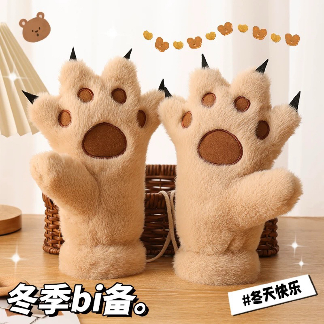 儿童手套冬季保暖可爱卡通猫爪男女孩小学生冬天熊掌宝宝加绒加厚