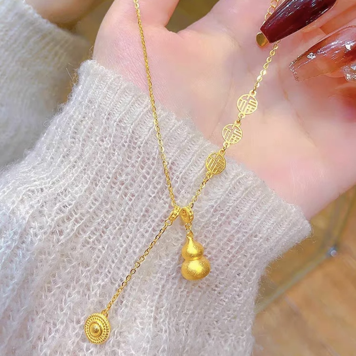 项链 长50cm新中式流苏福字葫芦项女款小众百搭毛衣链X-156