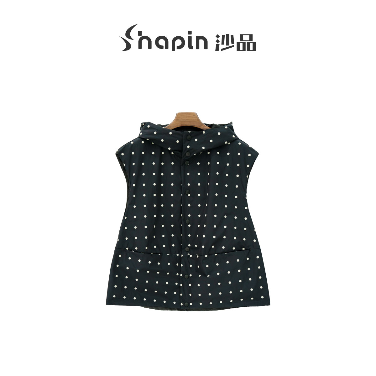 设计师款波点带帽马甲时尚马夹ZD581079