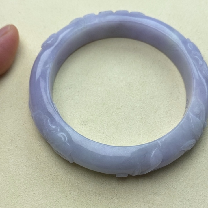 翡翠未镶嵌手镯58荷花