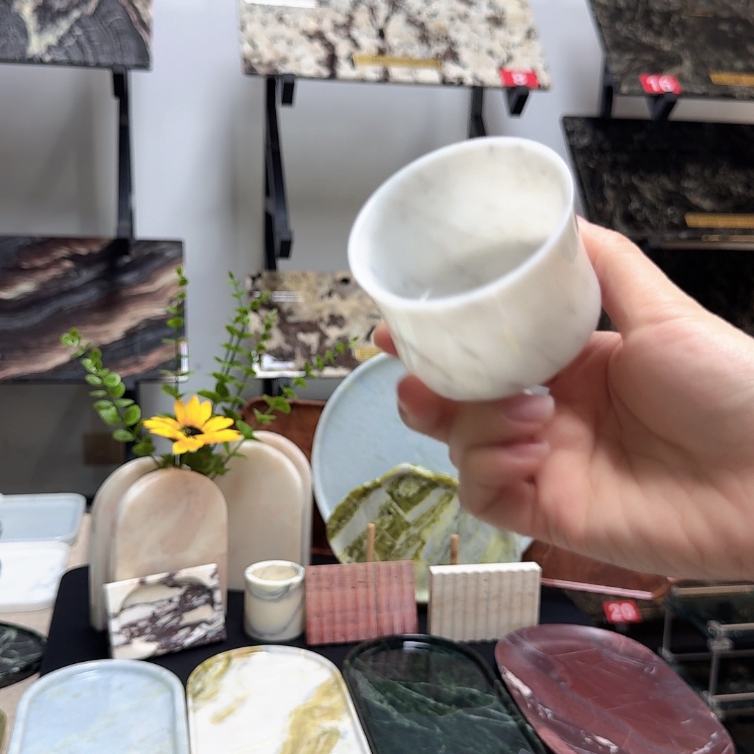 天然石材细花白主人杯