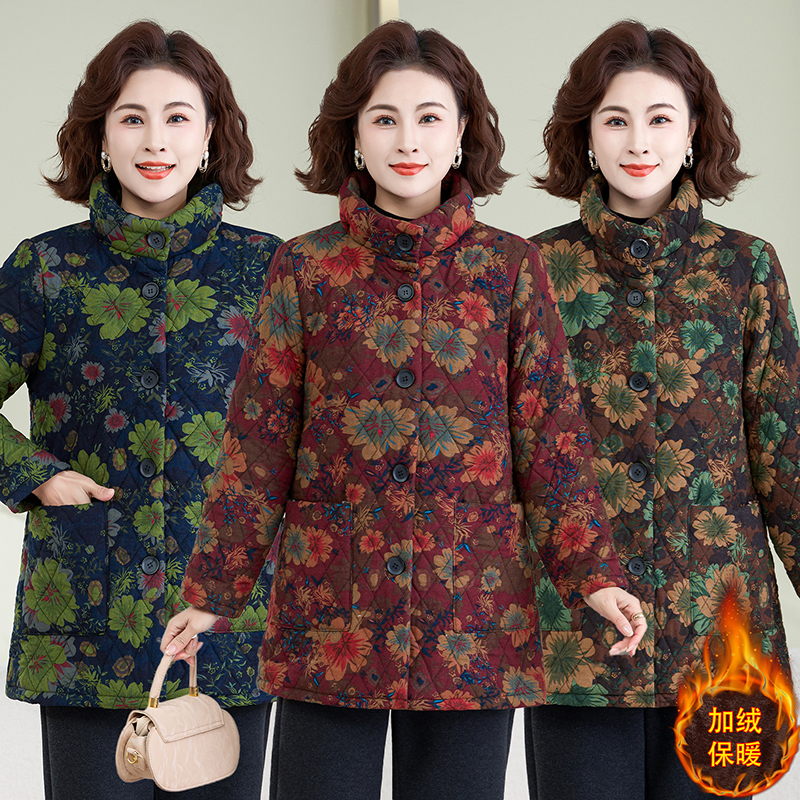 加绒加厚棉衣新款冬季中老年棉服棉袄洋气妈妈老太太保暖外套