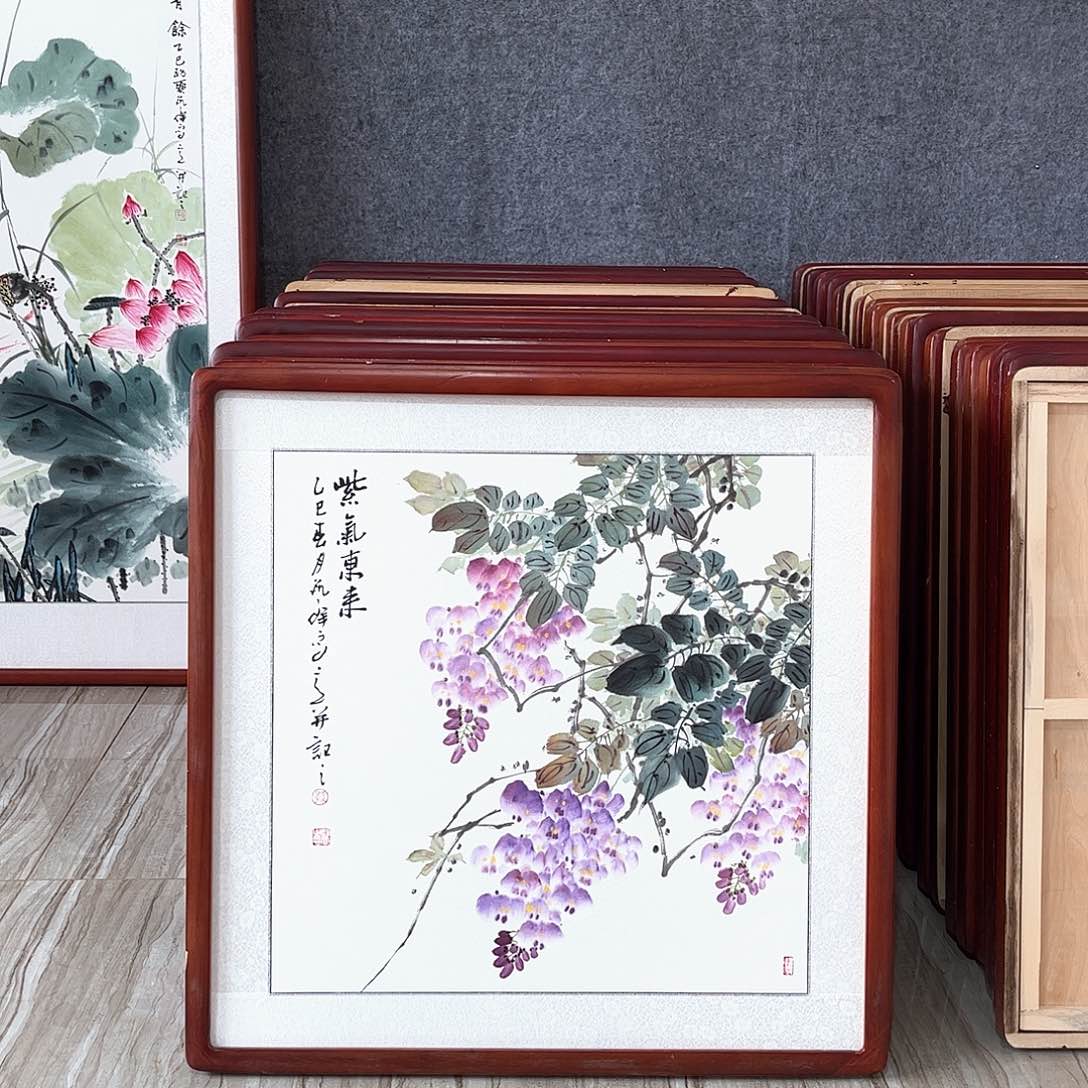 国画书画作品带框63×63厘米