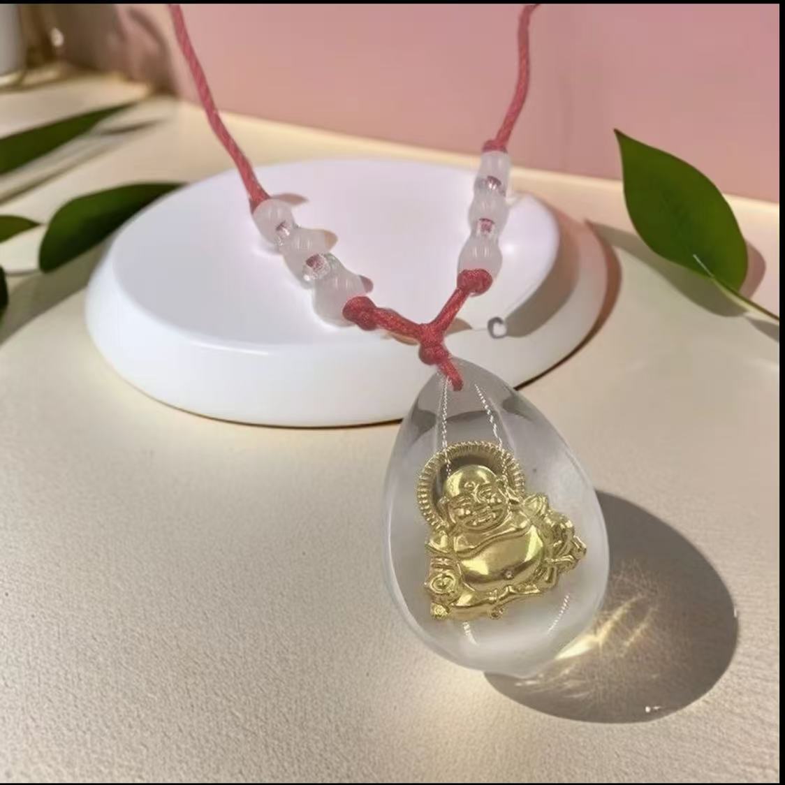 非金属树脂吊坠 精美金色弥勒佛仿水晶手工串珠饰品吊坠