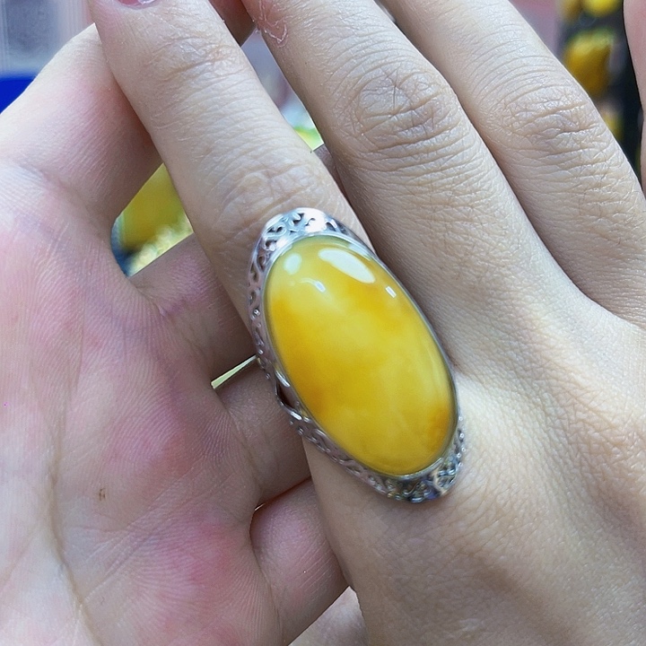 银S925镶嵌颈饰蜜蜡戒指