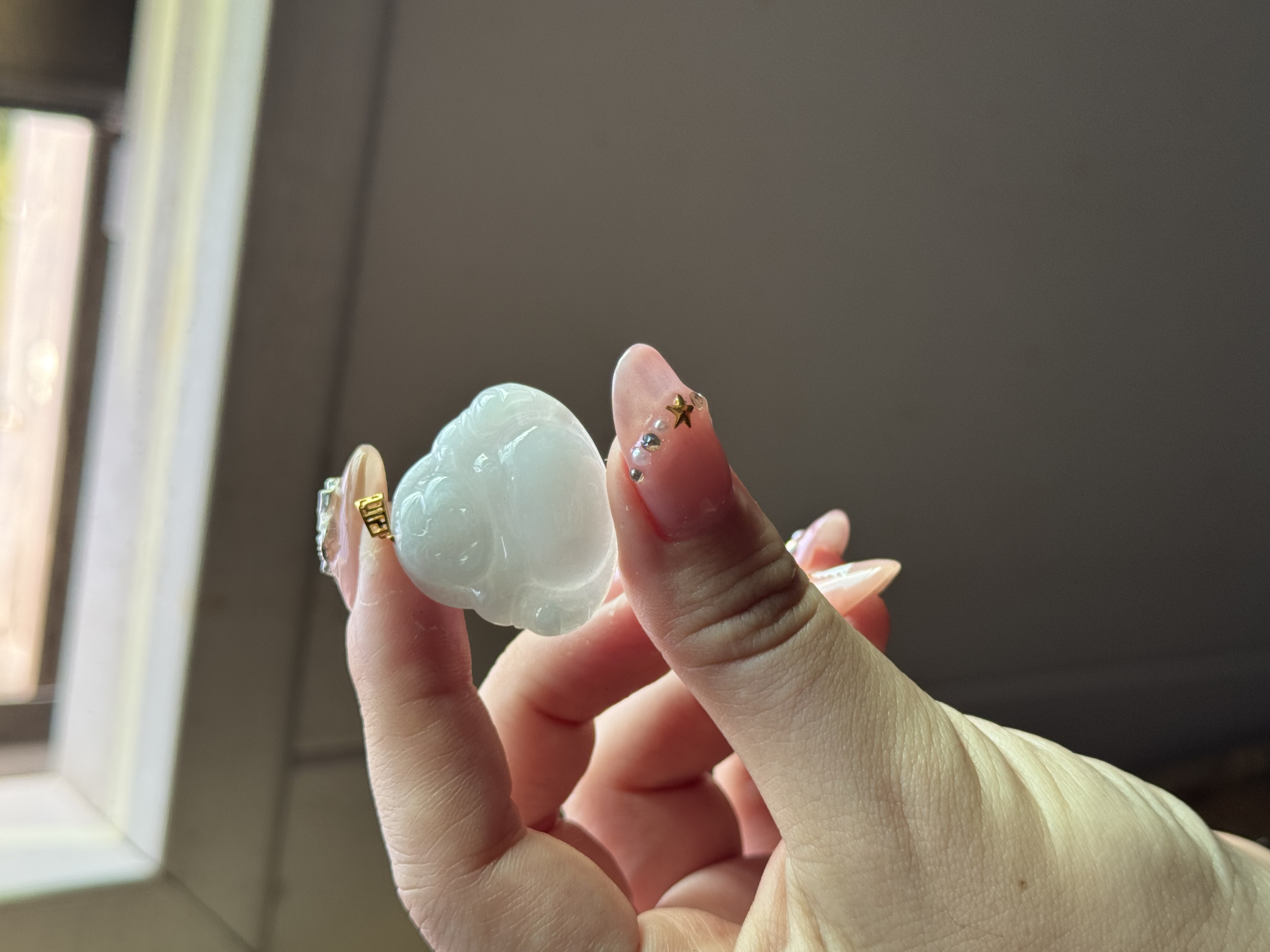 18K金扣头天然缅甸翡翠A货佛公吊坠 多样性发其一