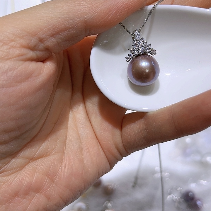 淡水珍珠紫珠银色冰雪女王吊坠未镶嵌