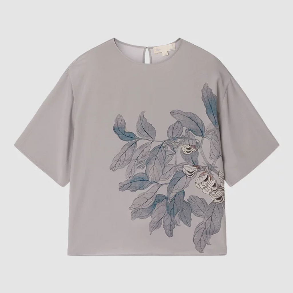 256090-小禾 夏季新款真丝弹力重绉上衣T恤