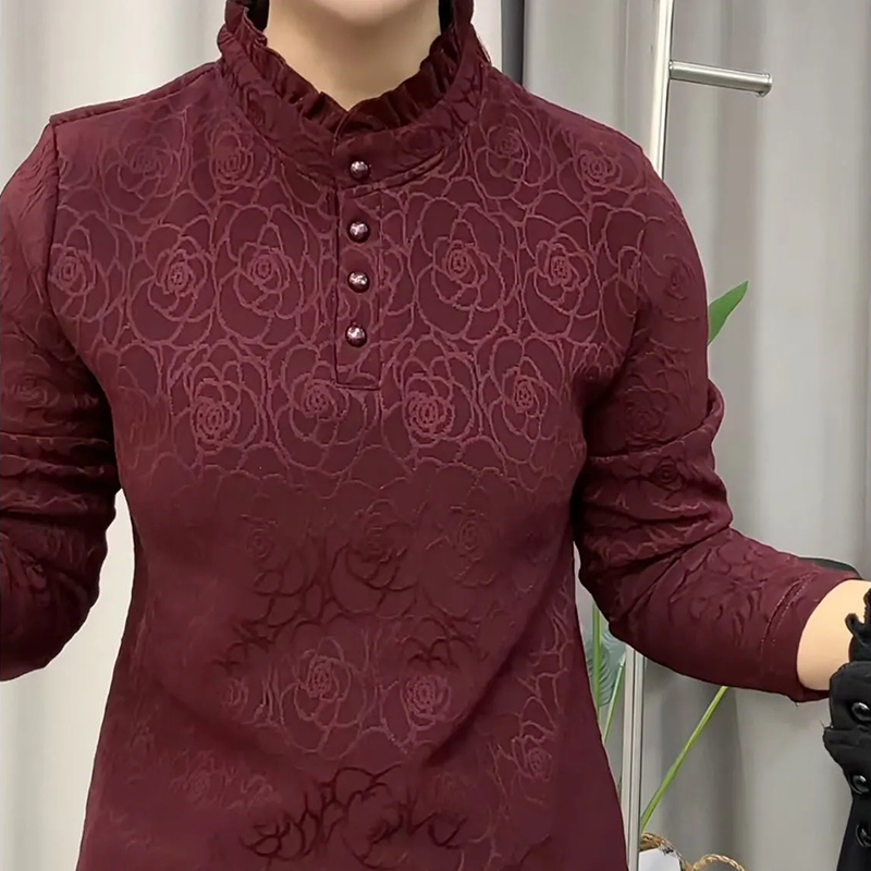 【双面澳绒】洋气保暖圆领印花长袖时尚打底小衫百搭气质中式上衣女