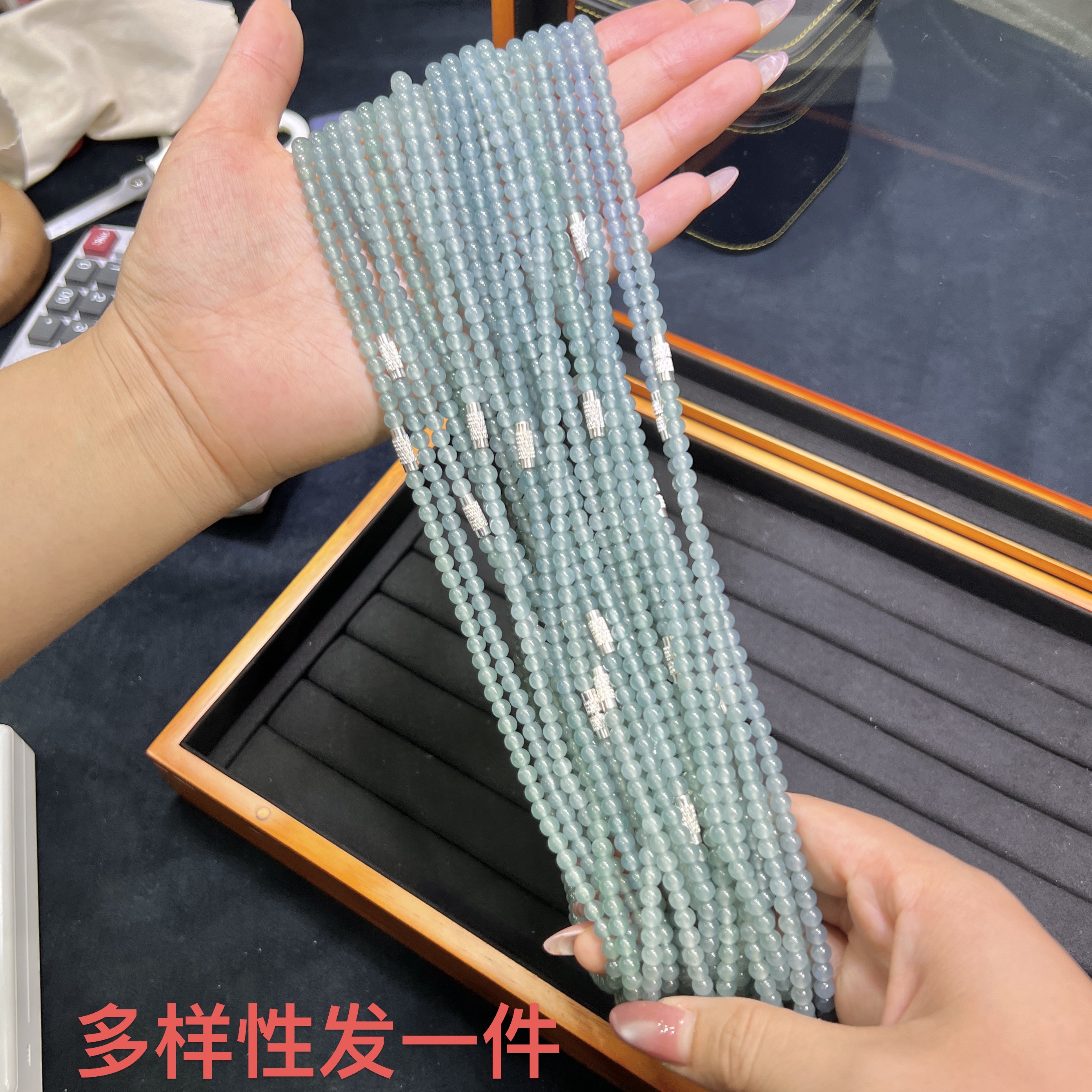 【红旭明玉】天然翡翠A货蓝水珠链 自家 多样性发一件