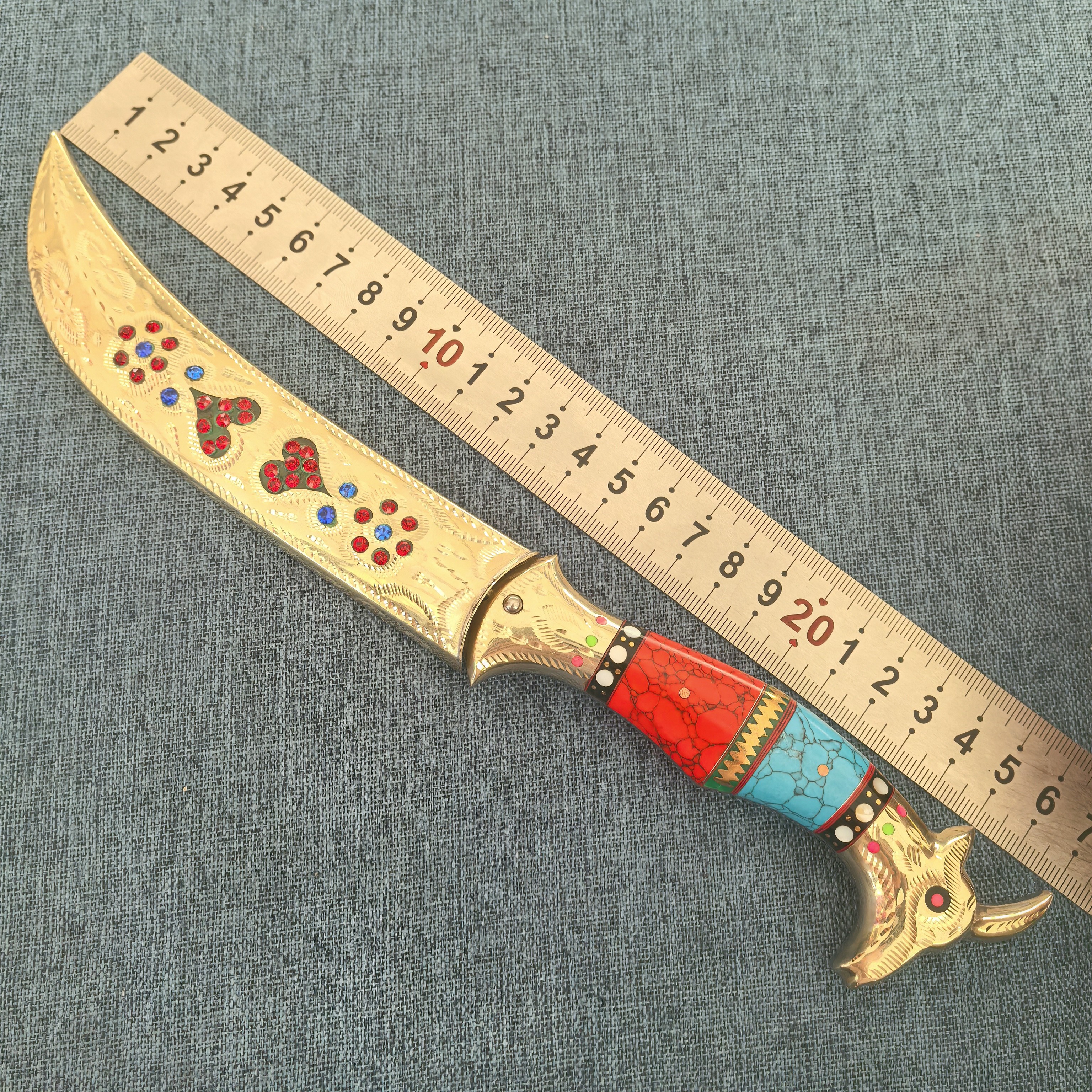 英吉沙小刀，羊头造型，铜刀鞘