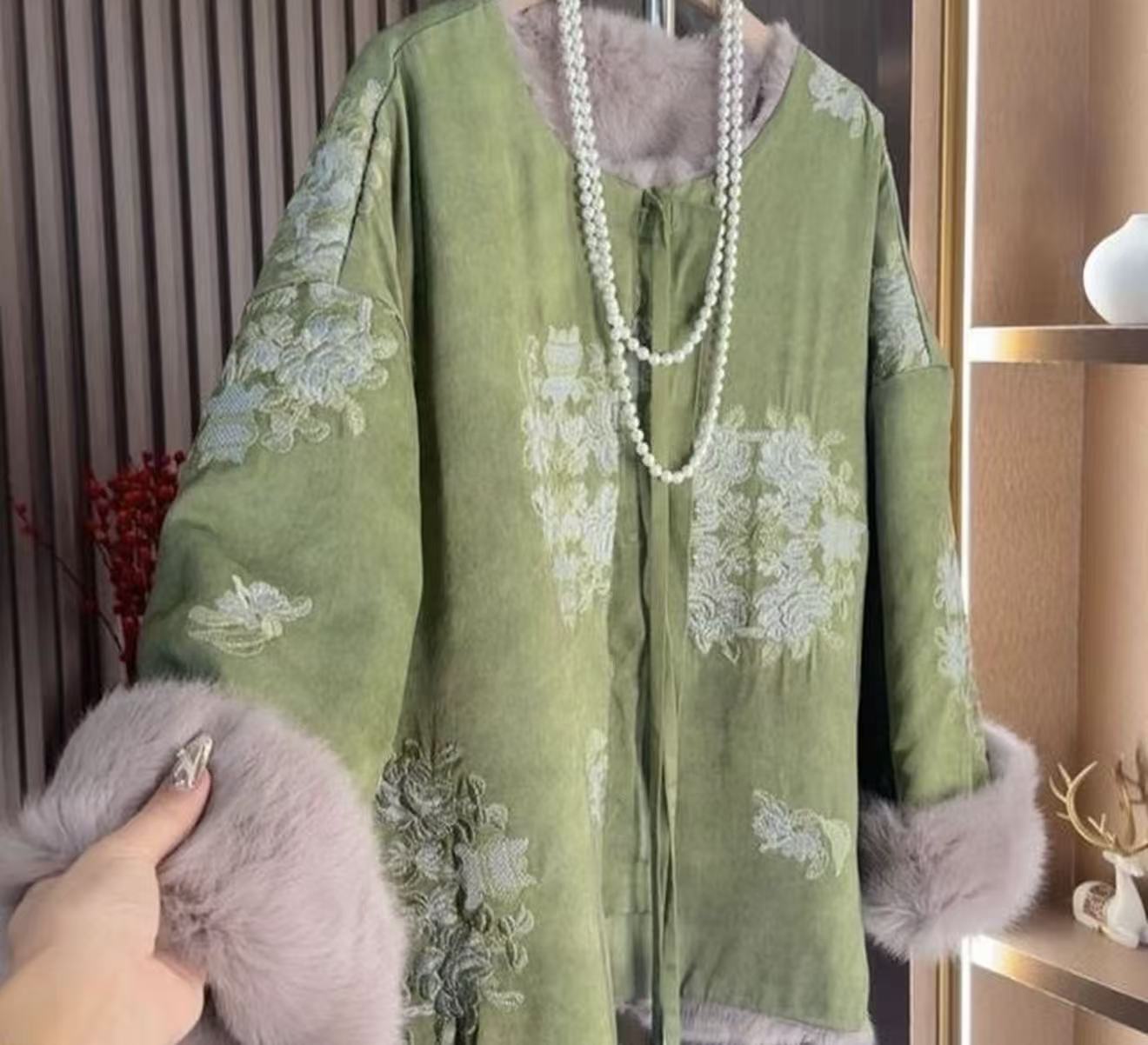 绿婉--中式国风设计师高定轻奢宽松休闲复古圆领国潮提花外套
