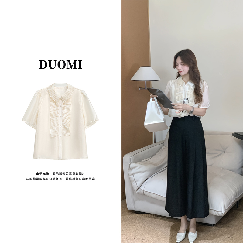 【DUOMI】夏季新款女装百搭时尚设计感短袖衬衫女上衣D7292
