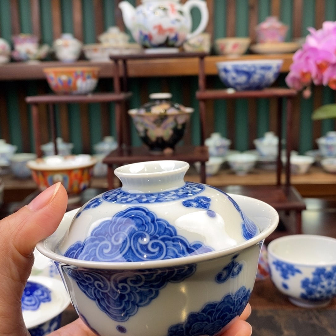 果**爷手工陶瓷柴窑蓝龙盖碗