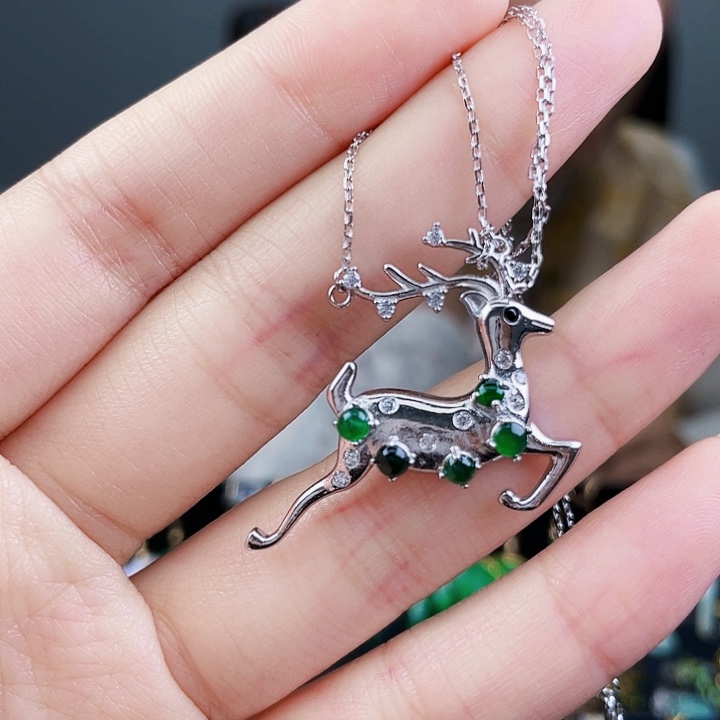 翡翠颈饰银S925镶嵌饰品