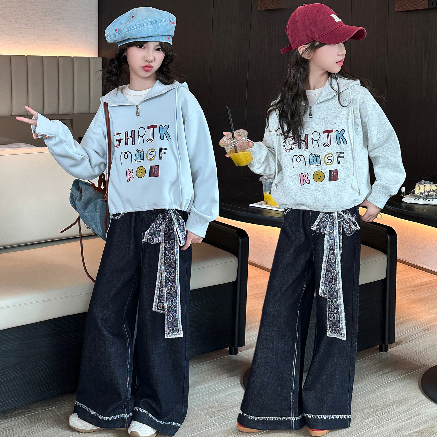 女童秋装卫衣牛仔裤套装2025新款儿童洋气韩版宽松休闲两件套时髦