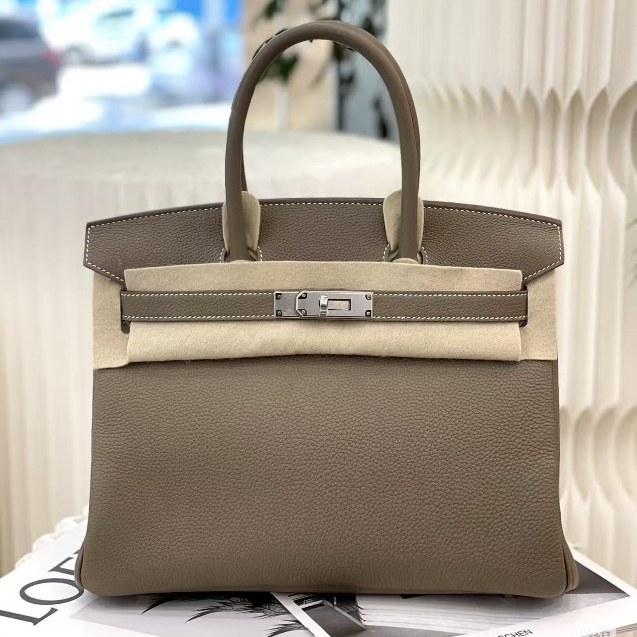 99新 Hermes/爱马仕 【老于】birkin30大象灰银扣togo皮t手提包
