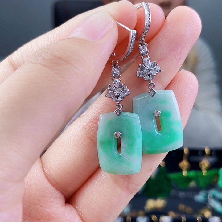 翡翠耳饰银S925镶嵌饰品