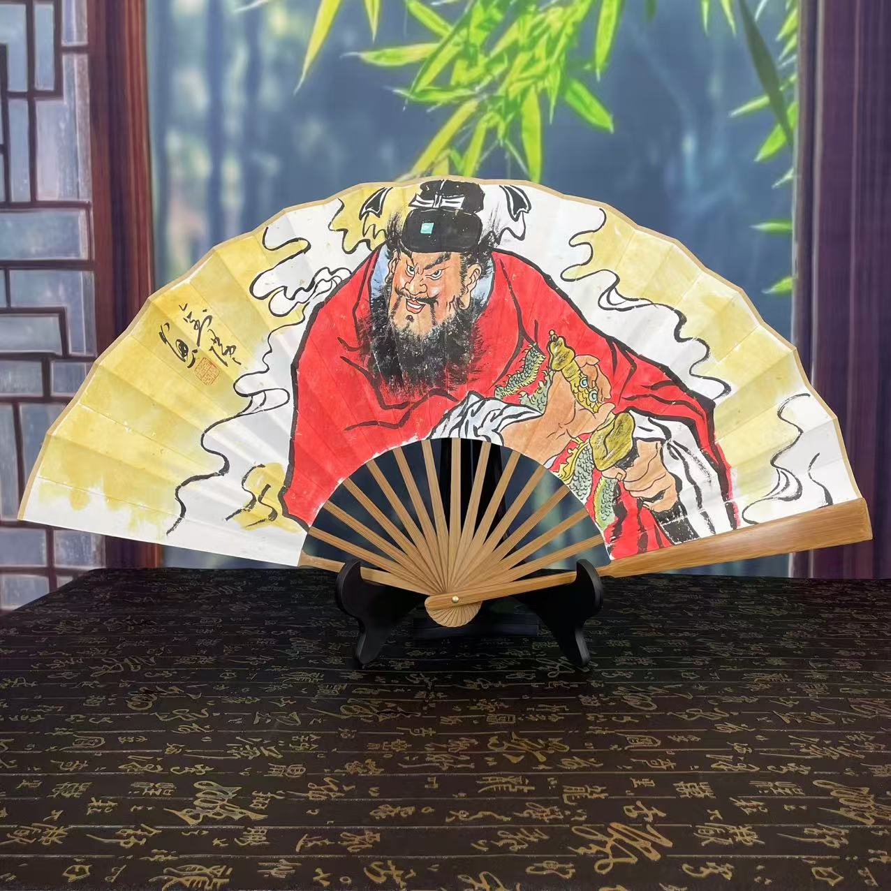 手绘祥云钟馗十寸油竹折扇