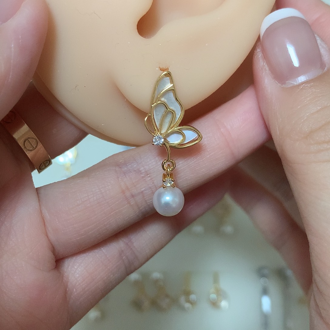 合金淡水珍珠耳饰