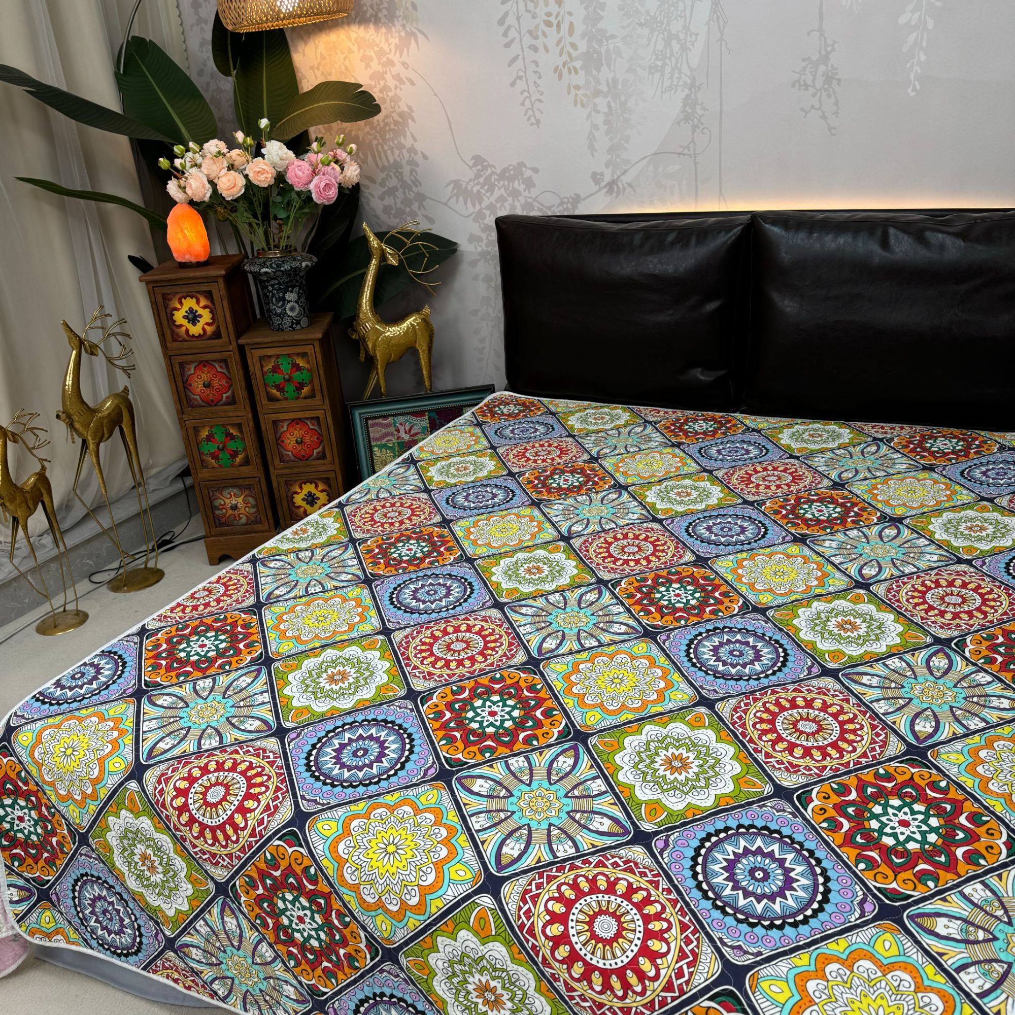 【赫彩家民族风】双面砂洗斜纹单人床盖柔顺亲肤四季可用