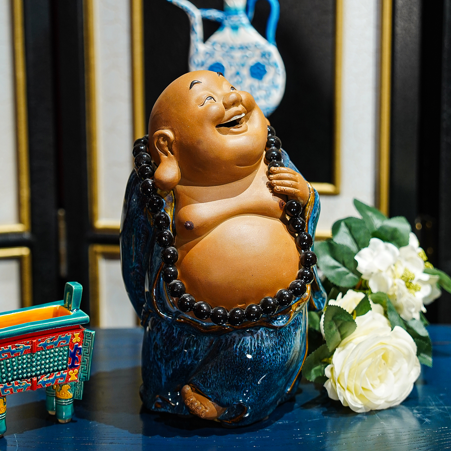 【本尼家】AM49非遗手工石湾陶瓷自在佛中式家居茶桌装饰玄关摆件
