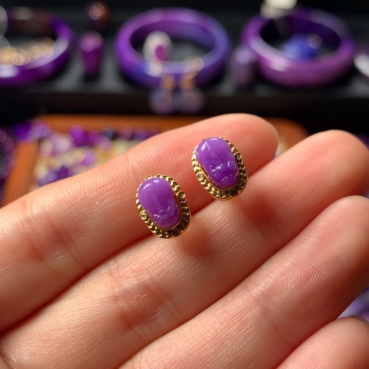 苏纪石（舒俱来）耳钉18K金镶嵌