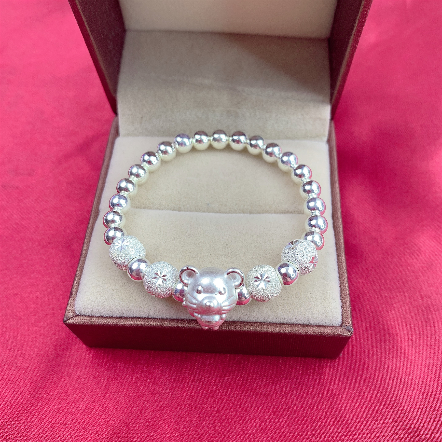 足银手链 生肖银珠手串【足银999】时尚百搭宝宝成人弹簧绳珠珠手串