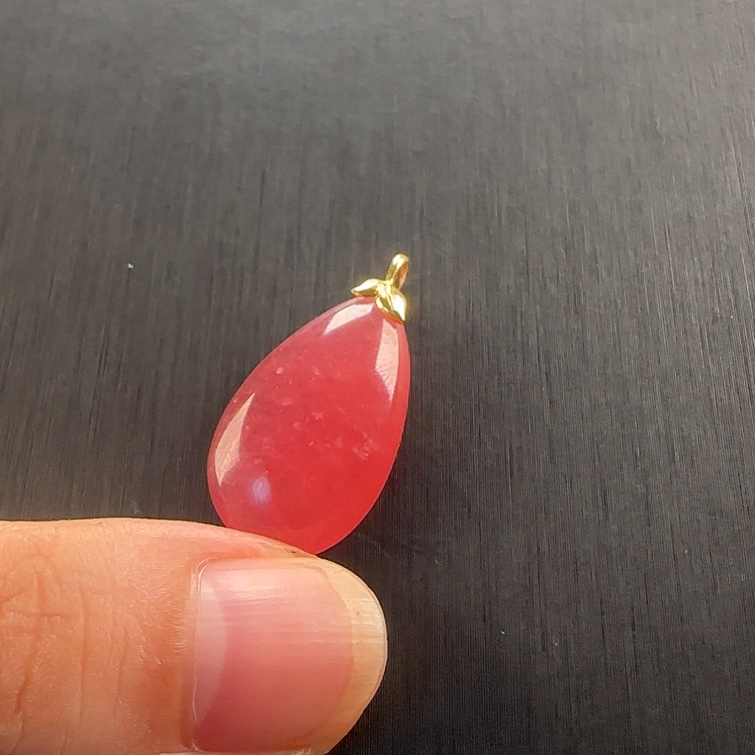 烟****18K金镶嵌菱锰矿（红纹石）吊坠(赠链)