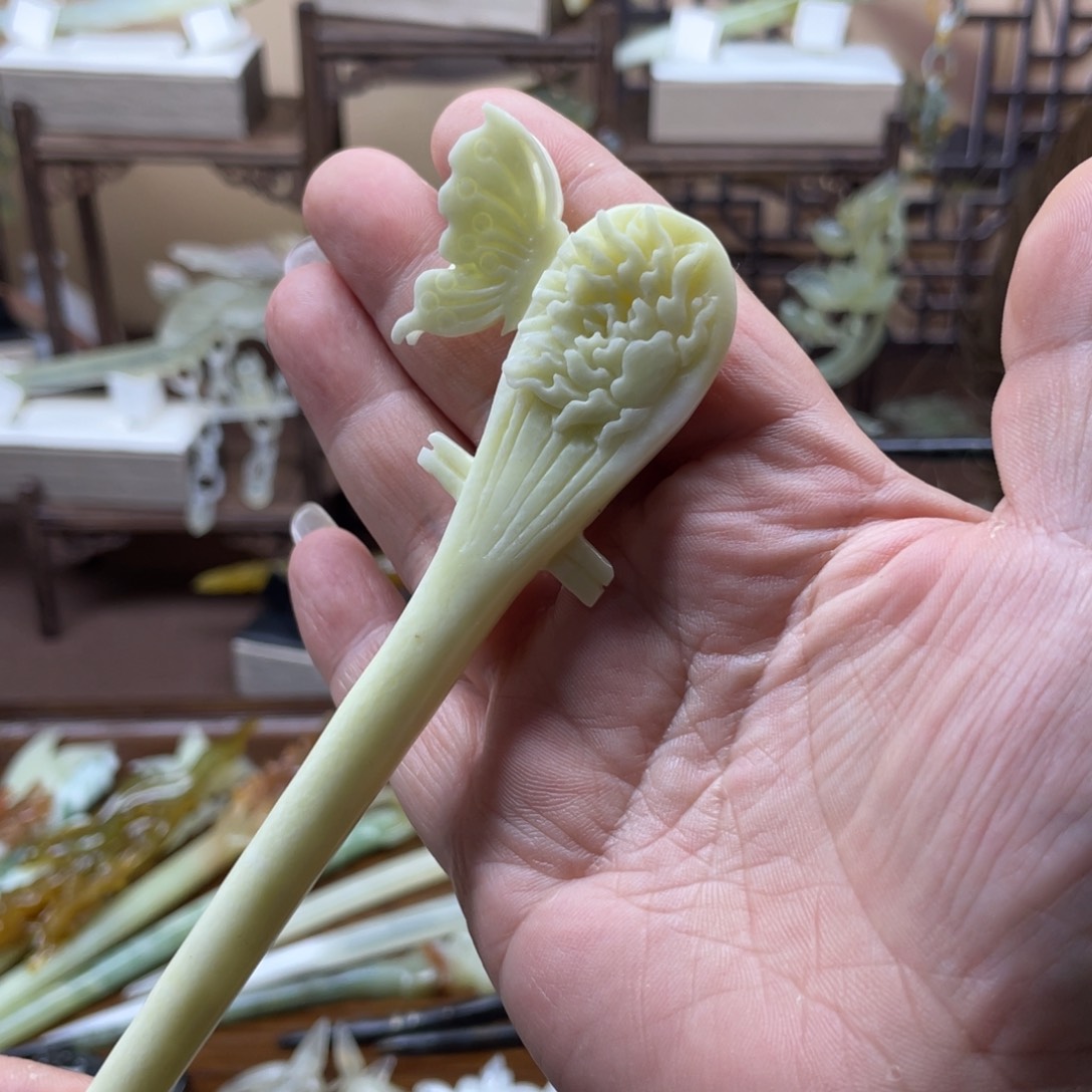 岫玉发饰未镶嵌琵琶发簪