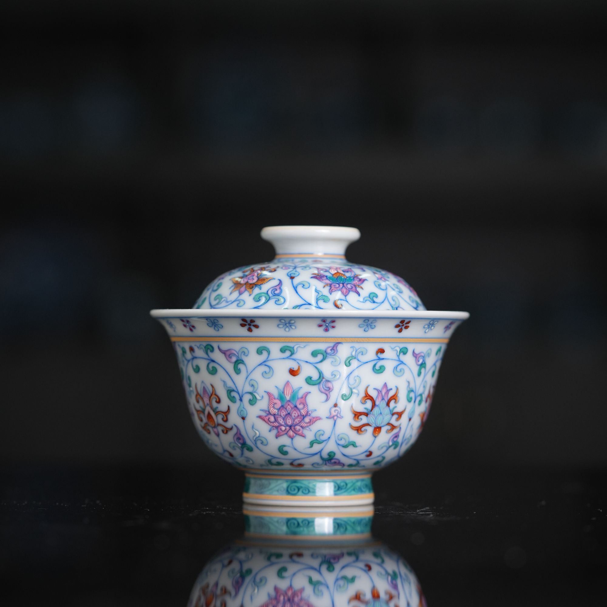刘建锋窑刘建锋窑斗彩缠枝莲中号压手盖碗顺丰包邮LJF459茶具陶瓷