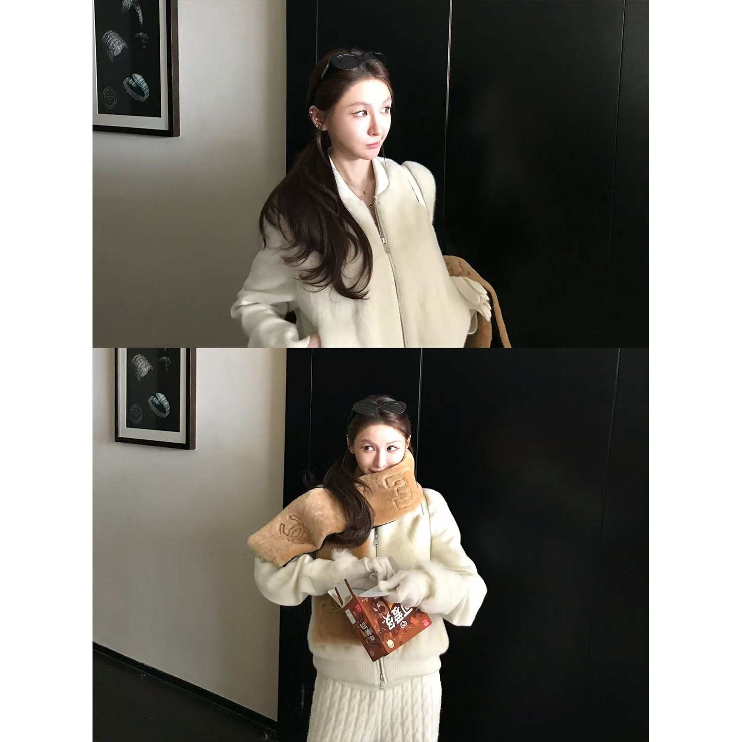 "雪肌紫裘"芬兰进口臻稀原色貂+100桑蚕真丝+山羊绒针织水貂外套