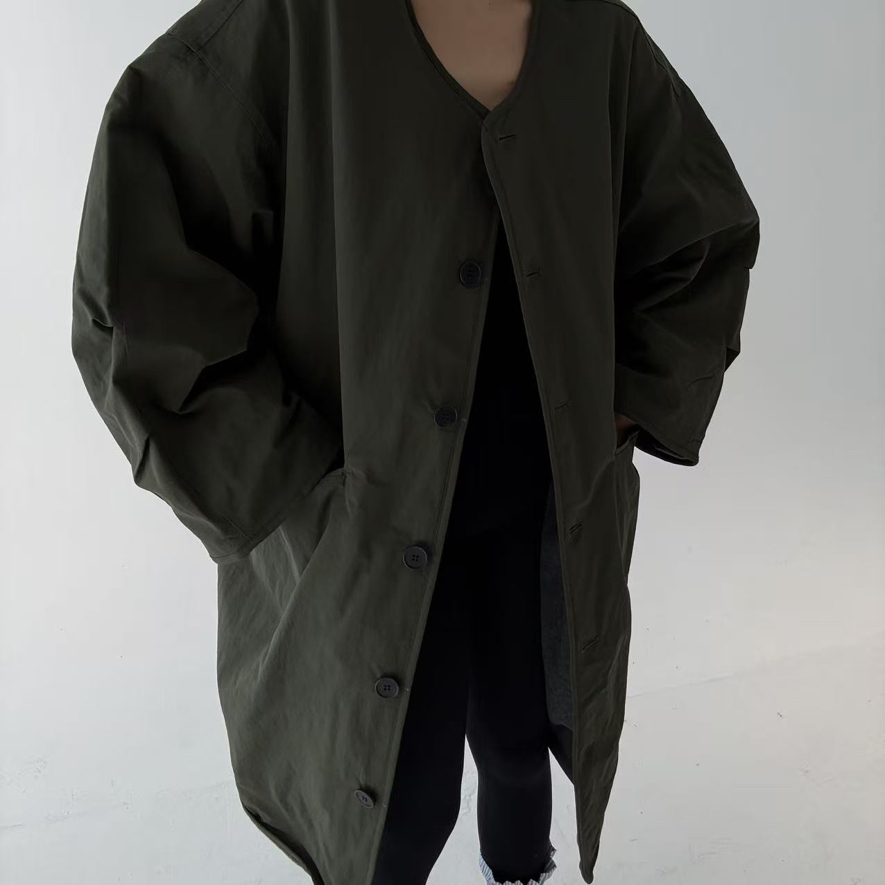 韩国新款户外加绒风衣外套宽松