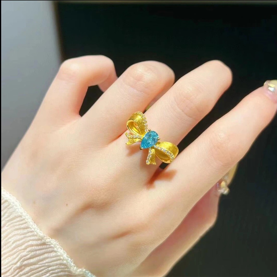 足金999黄金戒指古法工艺花丝蝴蝶结宫廷风戒指开口可调节