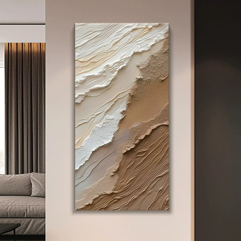 侘寂风玄关装饰画立体砂岩入户走廊过道竖款壁画高级感抽象肌理画