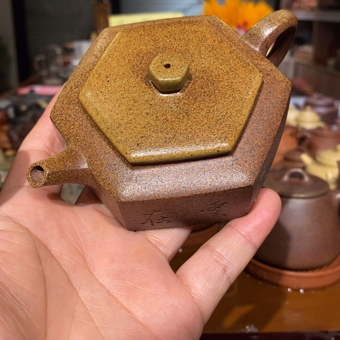 紫砂茶壶精工半手柴烧窑变六方壶150cc