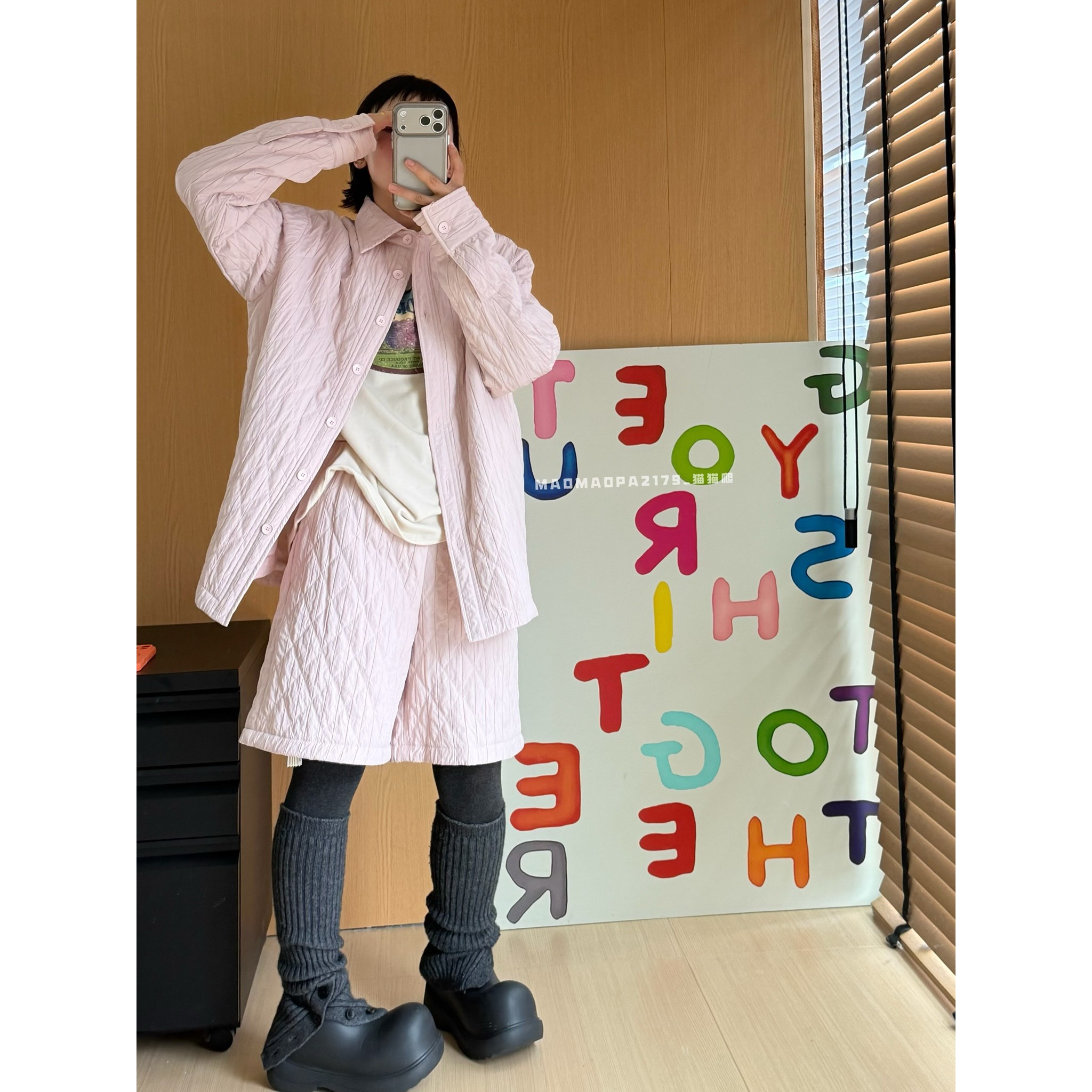 猫姐推荐｜宽松设计款绗线菱格棉服外套+高腰阔腿夹棉短裤套装